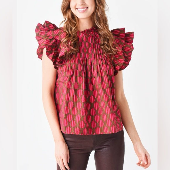 OLIPHANT PINTUCK RUFFLE BLOUSE - Picture 1 of 10